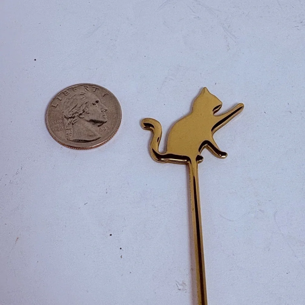 Vintage Gold Colored Cat Stirring Spoon and Regular Spoon